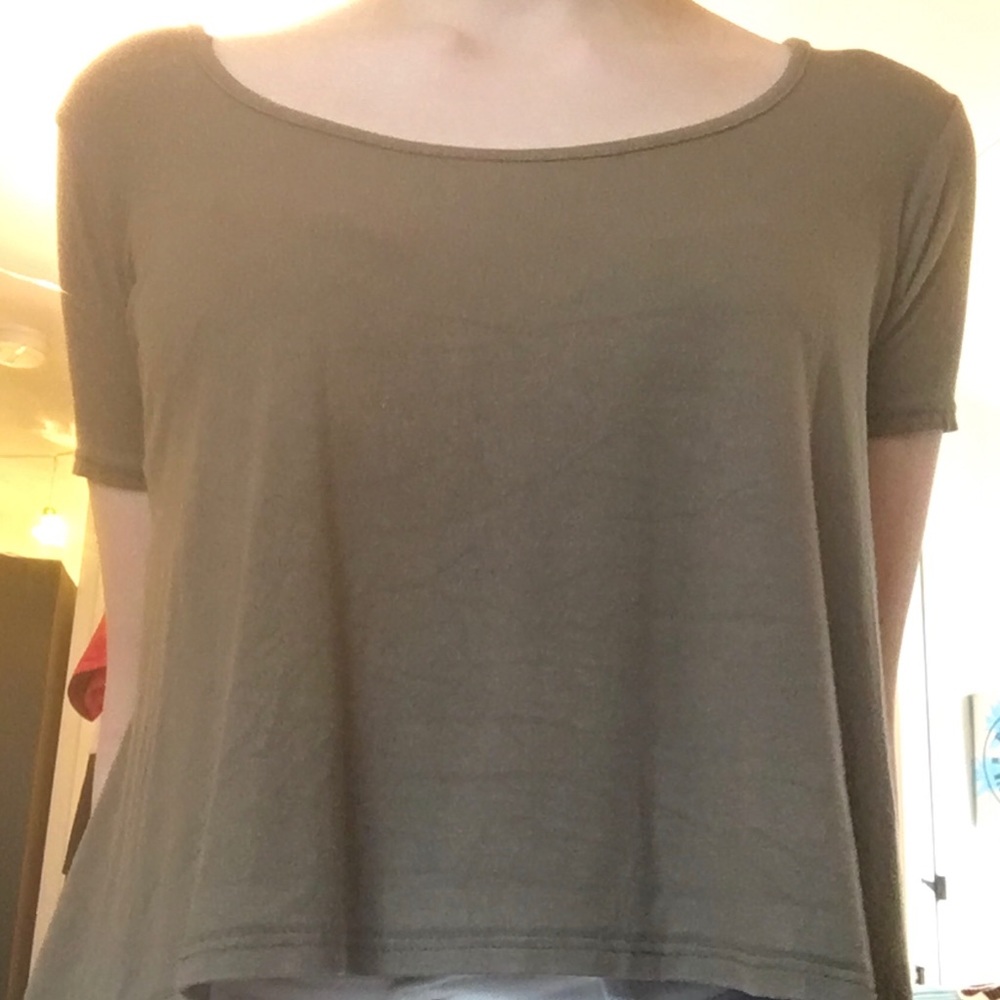 HANDMADE dark green cropped T-shirt